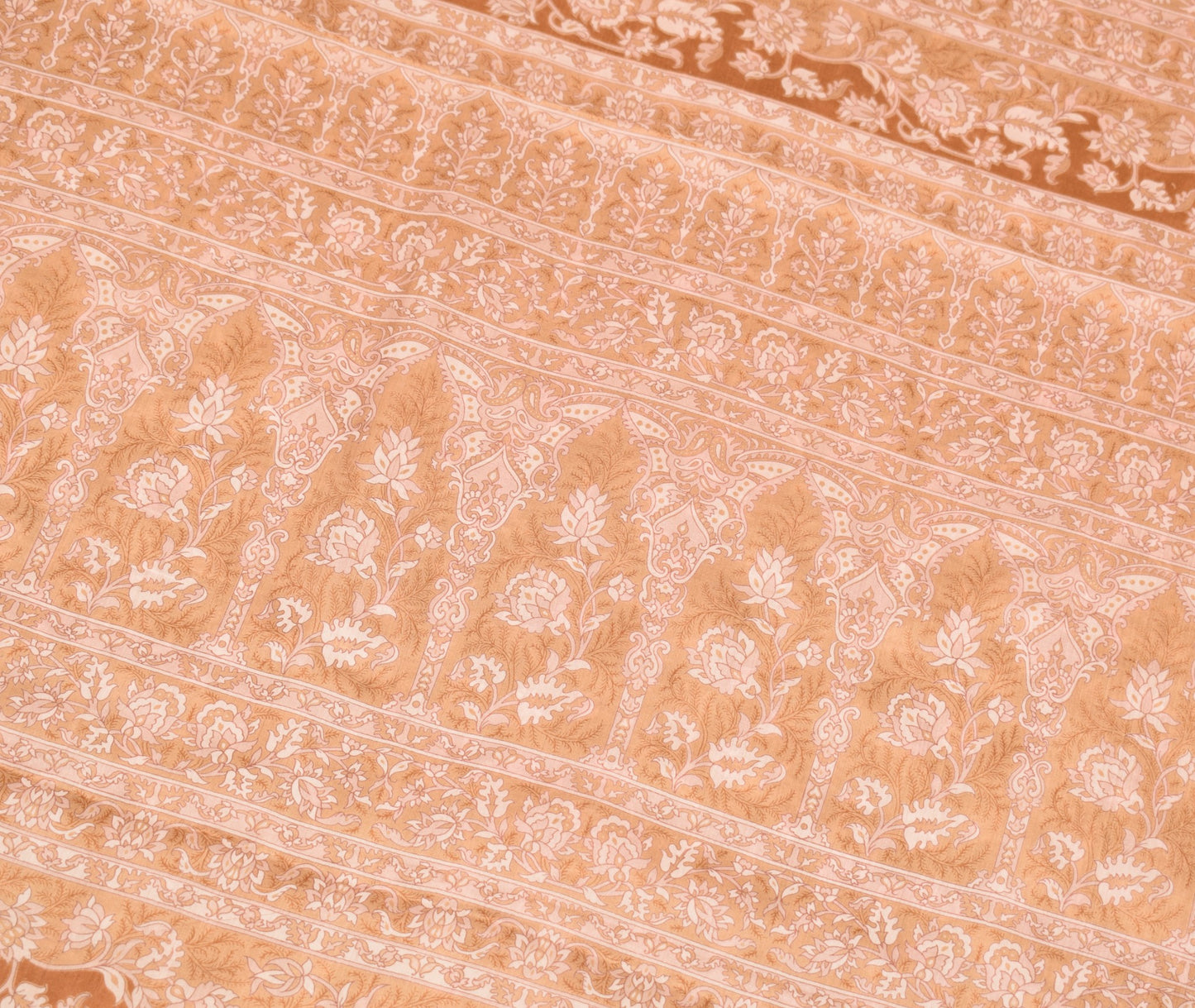 Sushila Vintage Brown Floral Saree 100% Pure Silk Printed Soft 5 Yd Craft Fabric