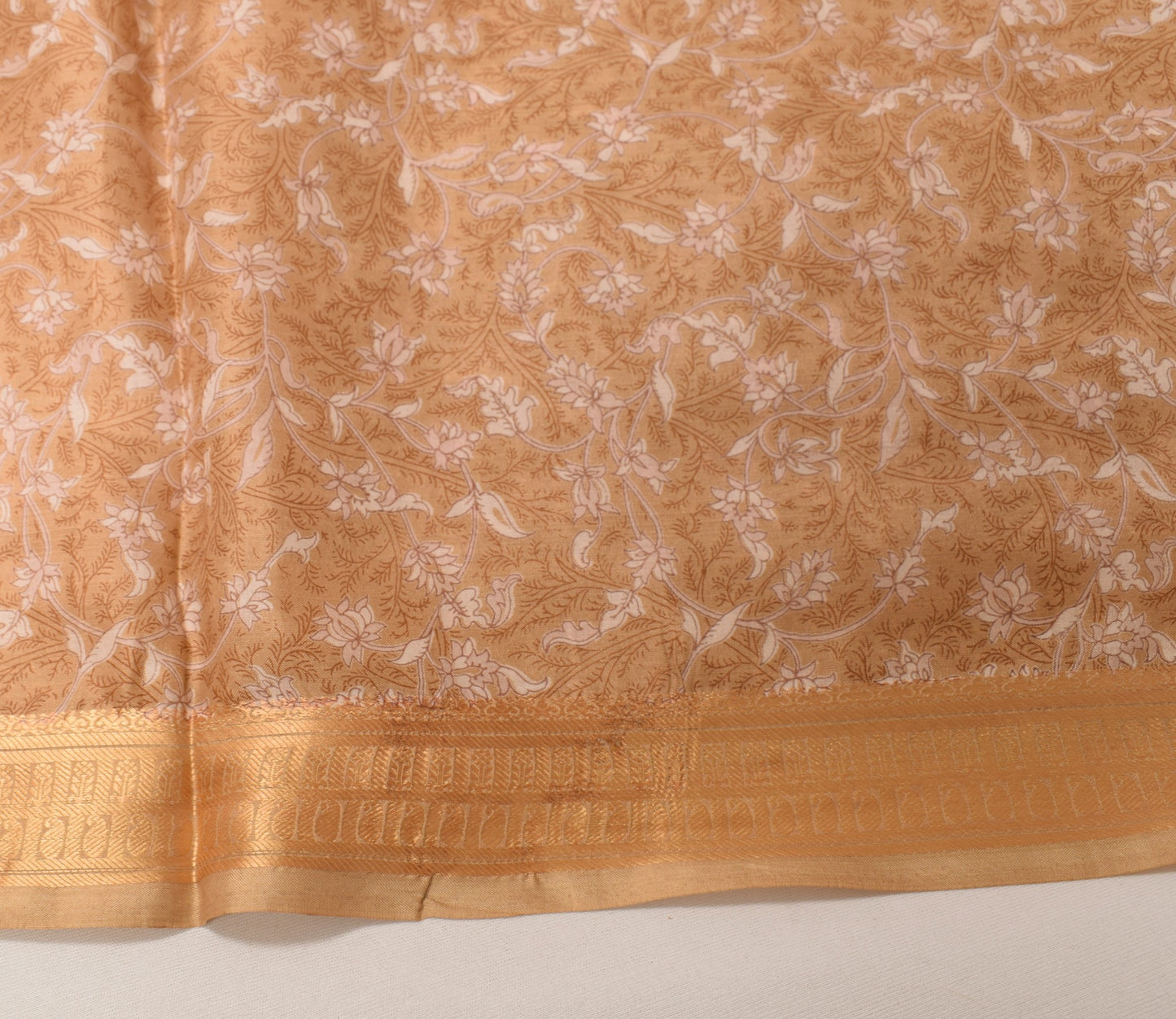 Sushila Vintage Brown Floral Saree 100% Pure Silk Printed Soft 5 Yd Craft Fabric