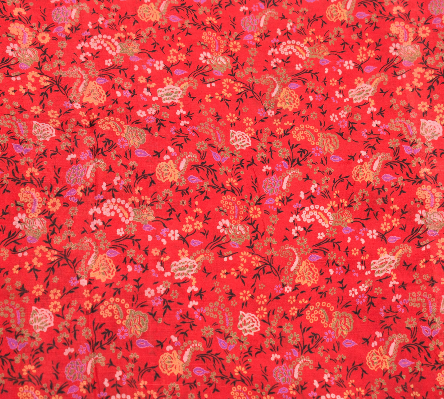 Sushila Vintage Red Green Saree 100% Pure Silk Printed Floral Soft Craft Fabric