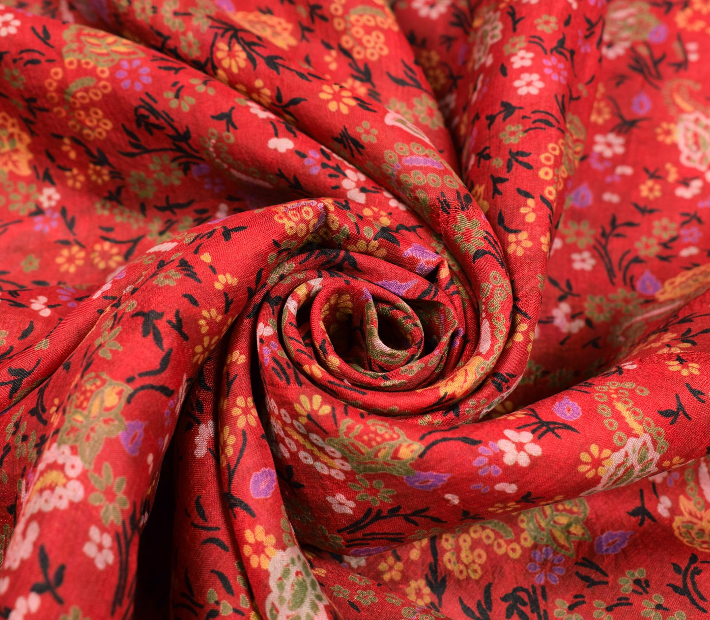 Sushila Vintage Red Green Saree 100% Pure Silk Printed Floral Soft Craft Fabric
