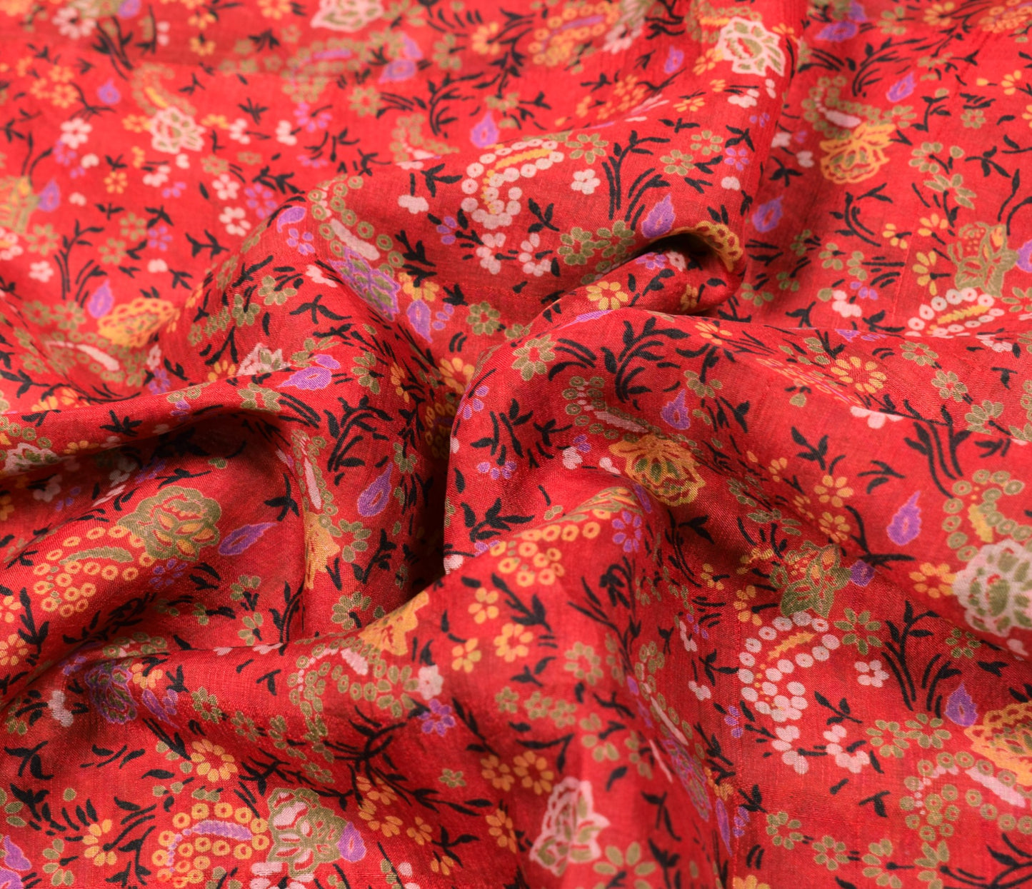 Sushila Vintage Red Green Saree 100% Pure Silk Printed Floral Soft Craft Fabric