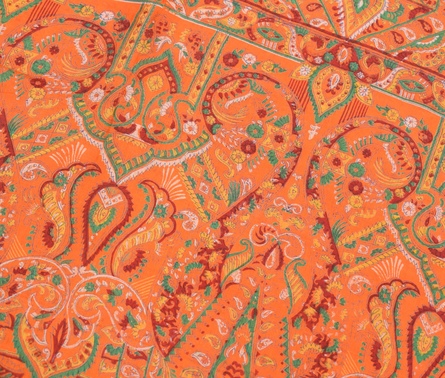 Sushila Vintage Floral Saree 100% Pure Silk Printed Soft Craft Orange Fabric