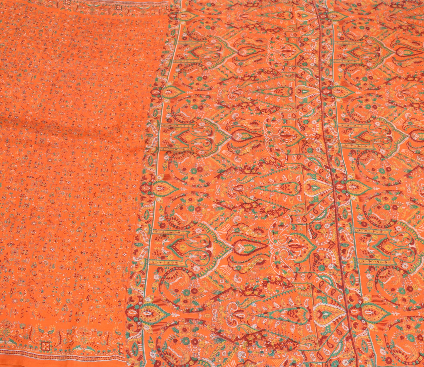 Sushila Vintage Floral Saree 100% Pure Silk Printed Soft Craft Orange Fabric