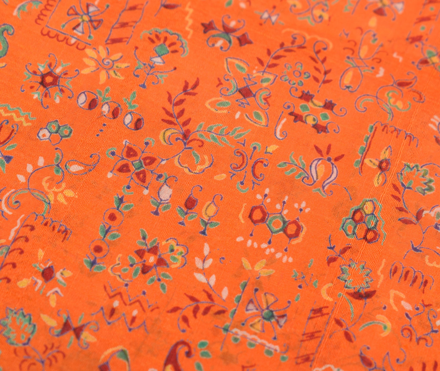Sushila Vintage Floral Saree 100% Pure Silk Printed Soft Craft Orange Fabric