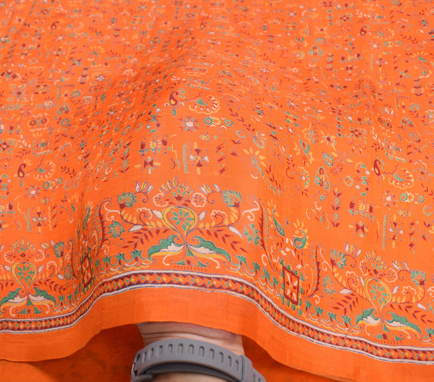 Sushila Vintage Floral Saree 100% Pure Silk Printed Soft Craft Orange Fabric