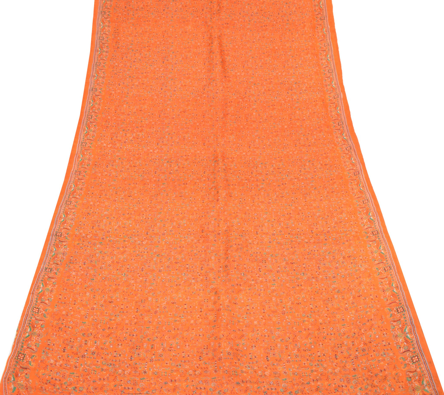 Sushila Vintage Floral Saree 100% Pure Silk Printed Soft Craft Orange Fabric