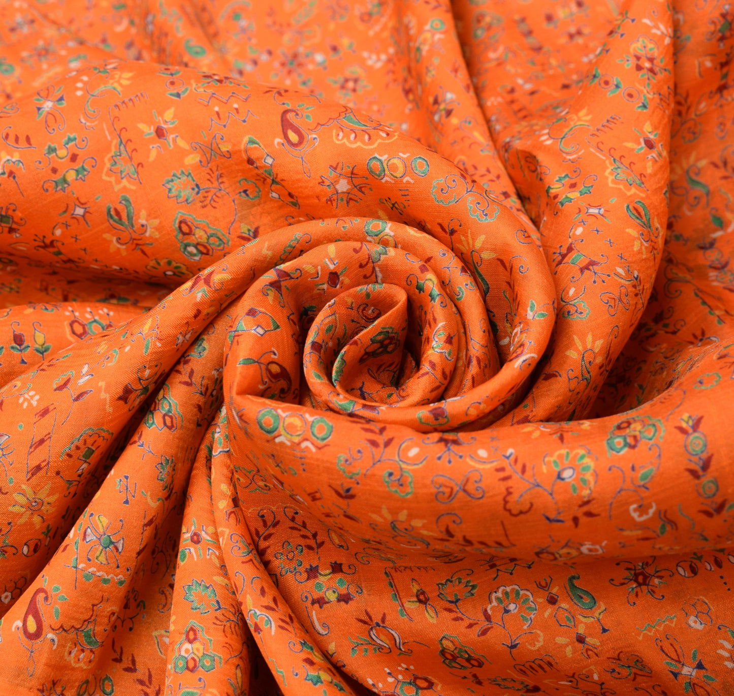 Sushila Vintage Floral Saree 100% Pure Silk Printed Soft Craft Orange Fabric