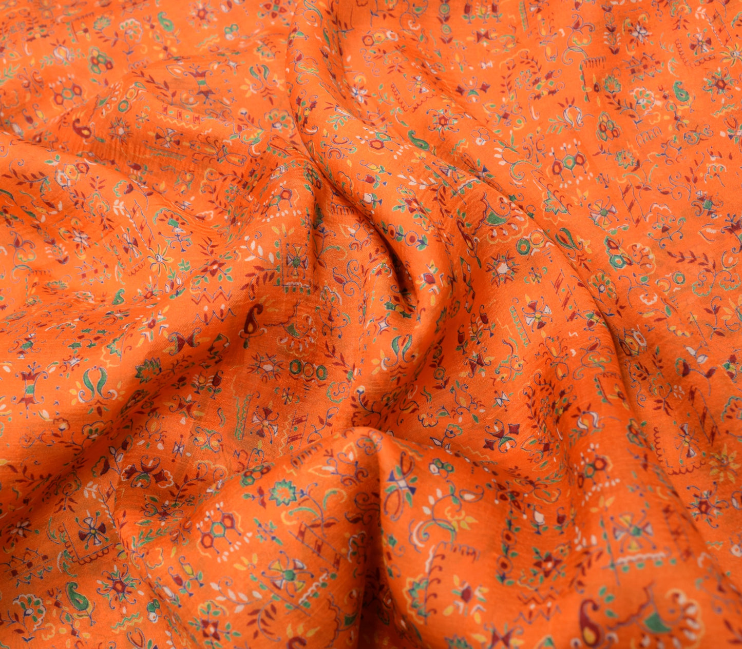 Sushila Vintage Floral Saree 100% Pure Silk Printed Soft Craft Orange Fabric