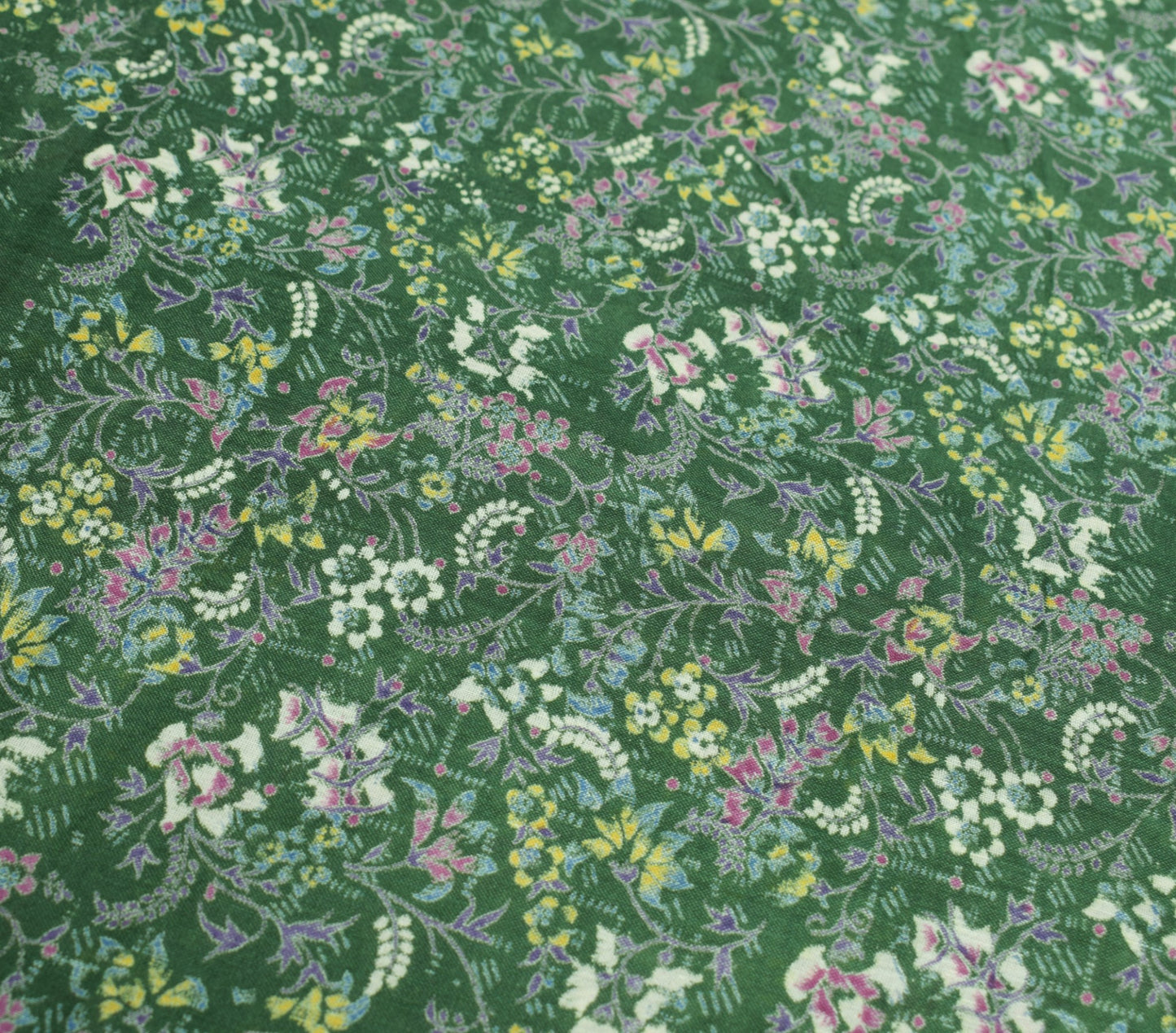 Sushila Vintage Floral Green Saree 100% Pure Silk Printed Soft 4 YD Craft Fabric