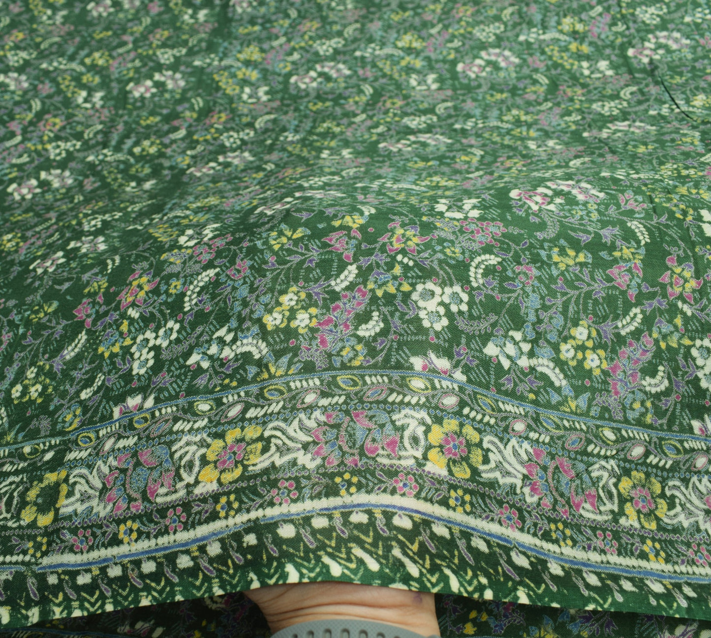 Sushila Vintage Floral Green Saree 100% Pure Silk Printed Soft 4 YD Craft Fabric