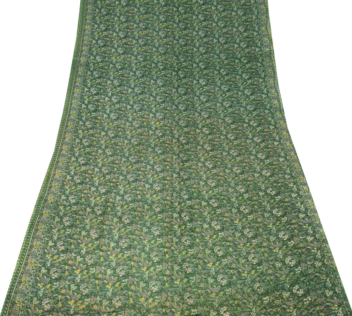 Sushila Vintage Floral Green Saree 100% Pure Silk Printed Soft 4 YD Craft Fabric