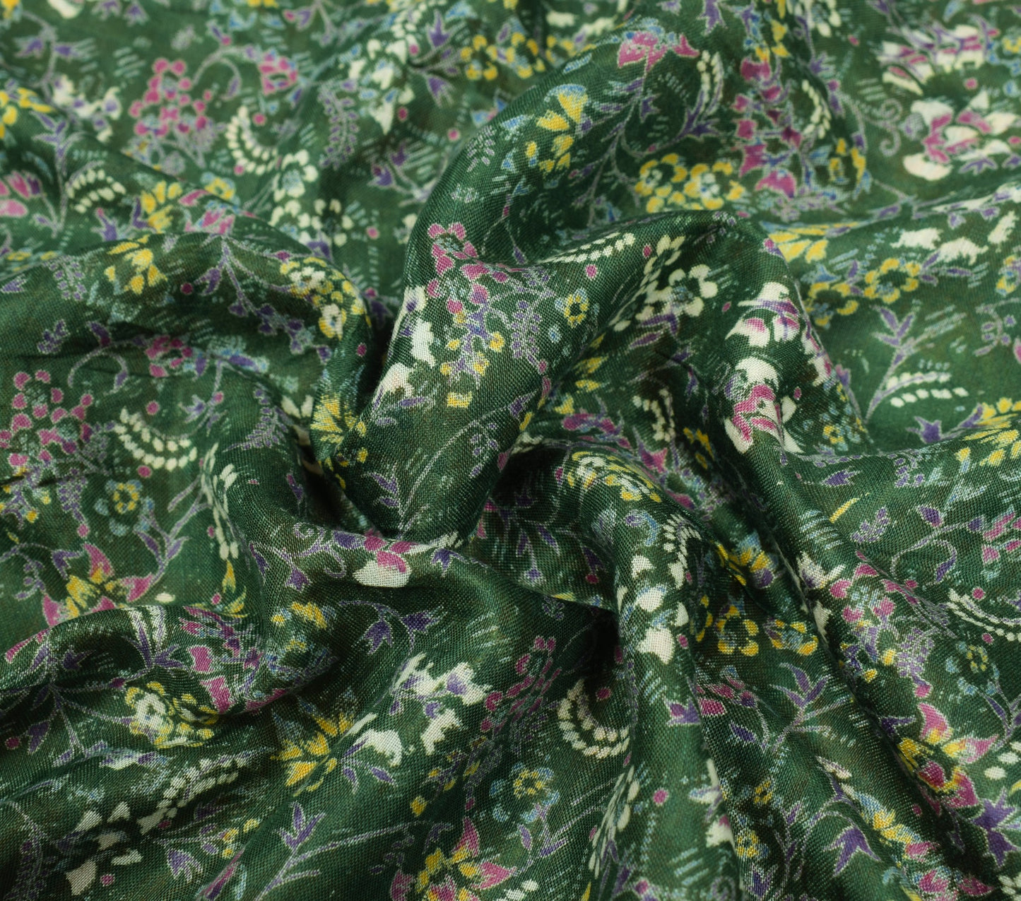 Sushila Vintage Floral Green Saree 100% Pure Silk Printed Soft 4 YD Craft Fabric