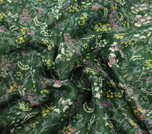 Sushila Vintage Floral Green Saree 100% Pure Silk Printed Soft 4 YD Craft Fabric