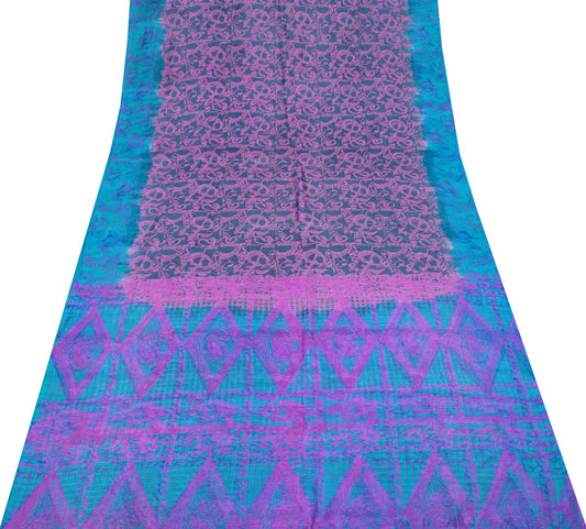 Sushila Vintage Dark Gray Saree 100% Pure Silk Printed BRANDED Soft Craft Fabric
