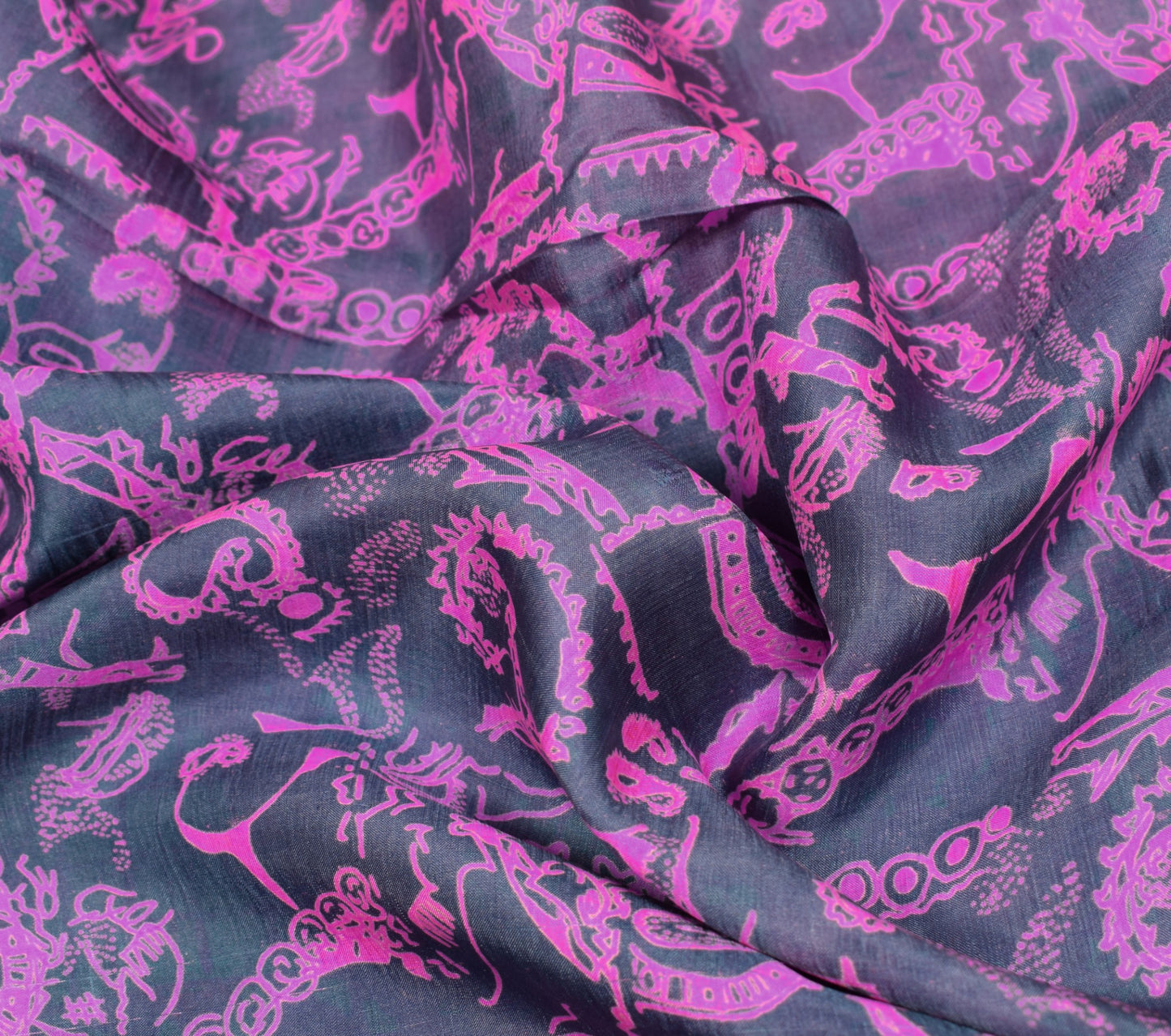 Sushila Vintage Dark Gray Saree 100% Pure Silk Printed BRANDED Soft Craft Fabric