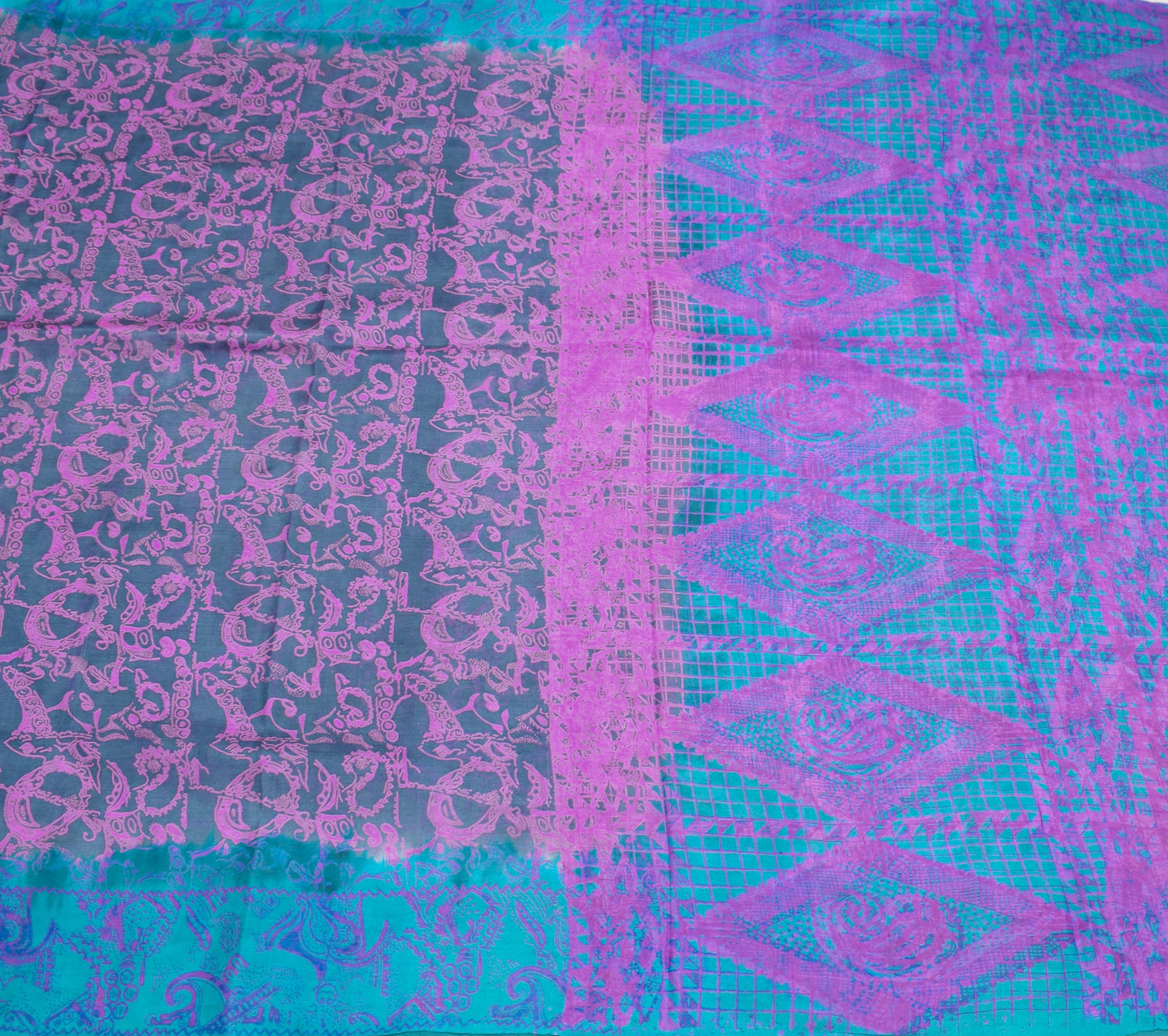 Sushila Vintage Dark Gray Saree 100% Pure Silk Printed BRANDED Soft Craft Fabric
