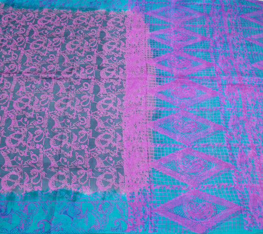 Sushila Vintage Dark Gray Saree 100% Pure Silk Printed BRANDED Soft Craft Fabric