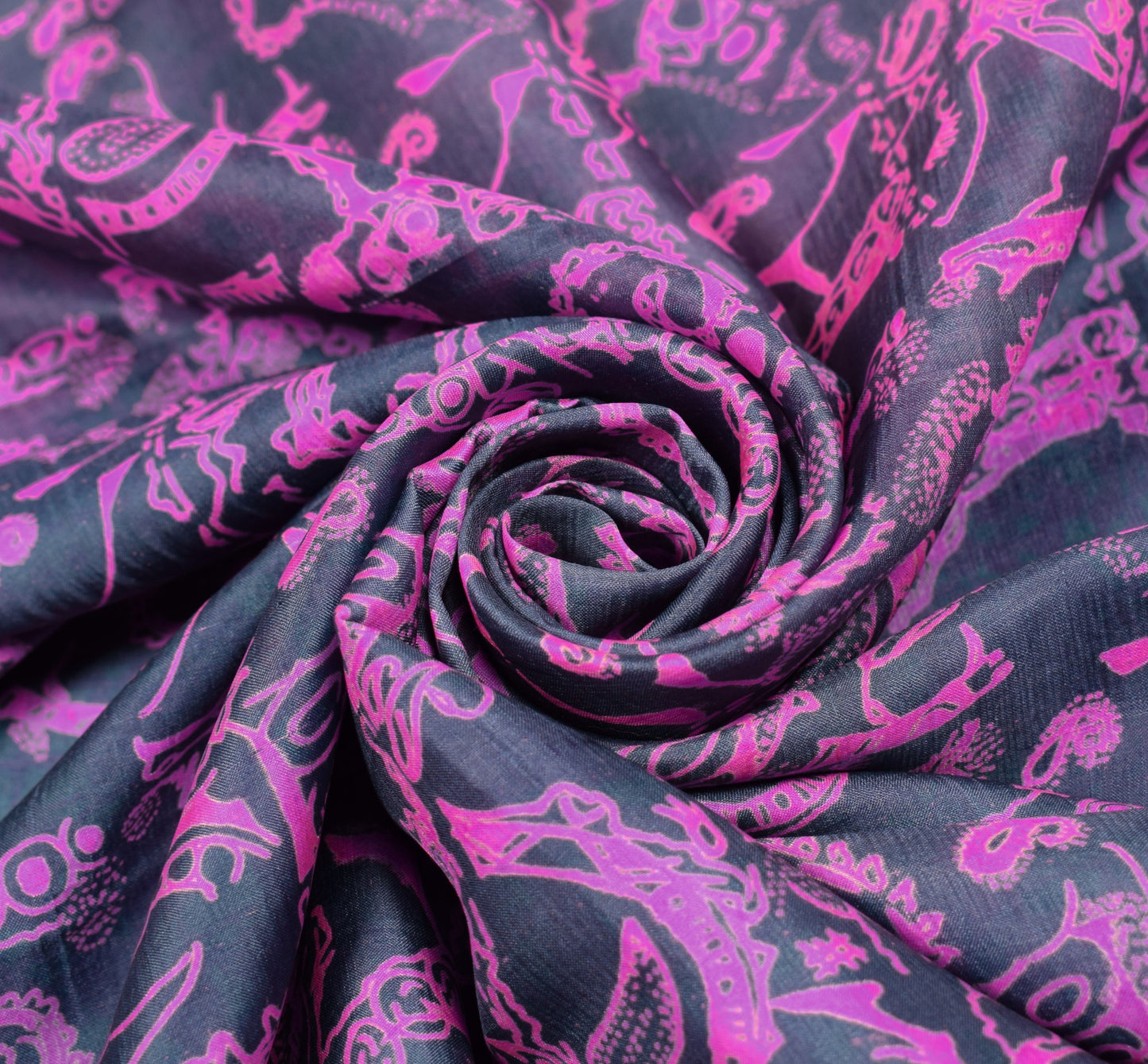 Sushila Vintage Dark Gray Saree 100% Pure Silk Printed BRANDED Soft Craft Fabric