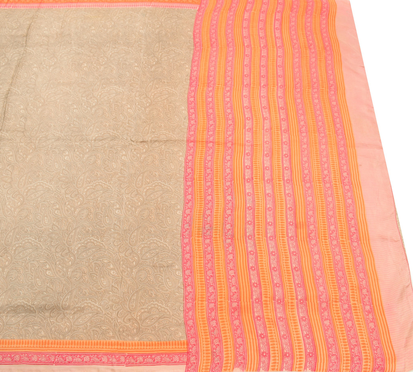 Sushila Vintage Brown Saree 100% Pure Silk Hand Block Printed Soft Craft Fabric