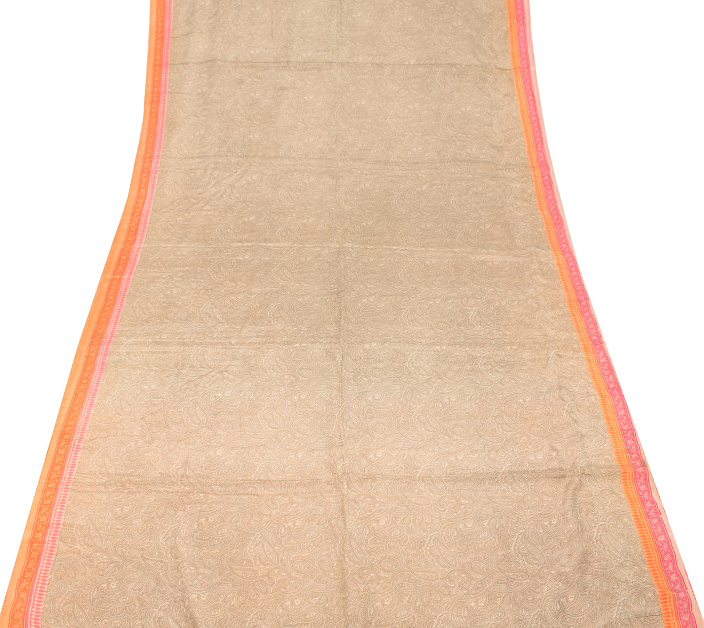 Sushila Vintage Brown Saree 100% Pure Silk Hand Block Printed Soft Craft Fabric
