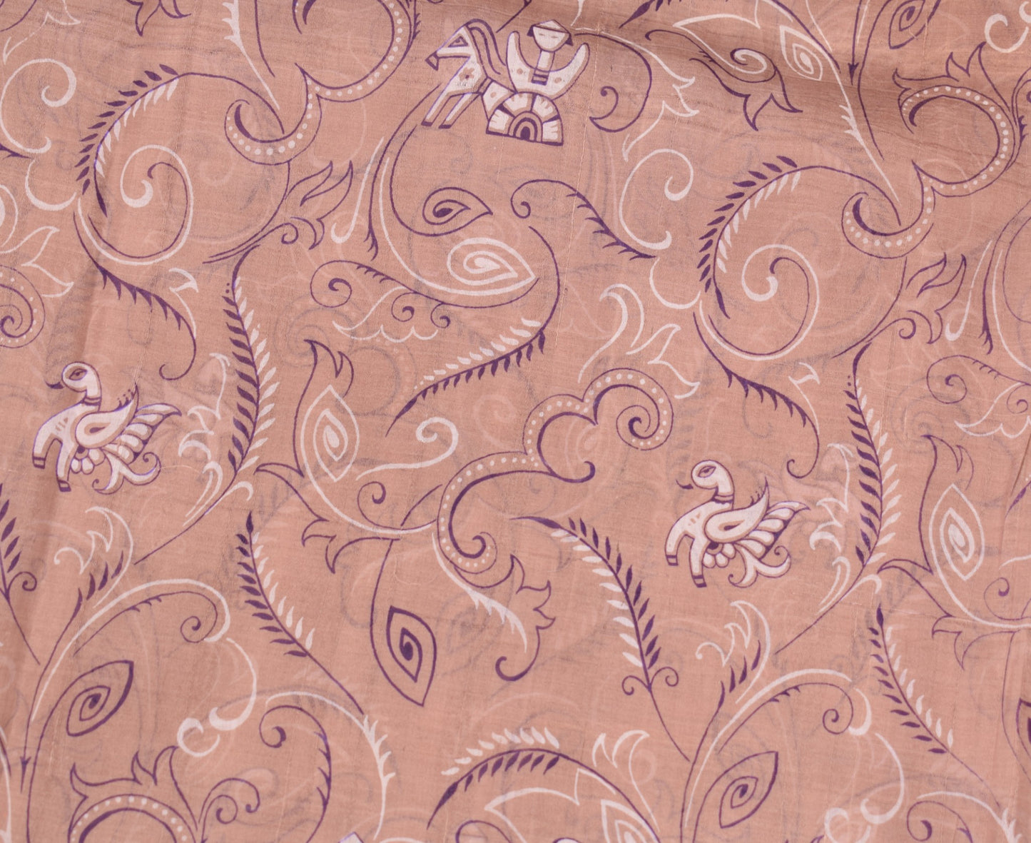 Sushila Vintage Mauve Saree Blue Border Pallu 100% Pure Silk Printed Sari Fabric