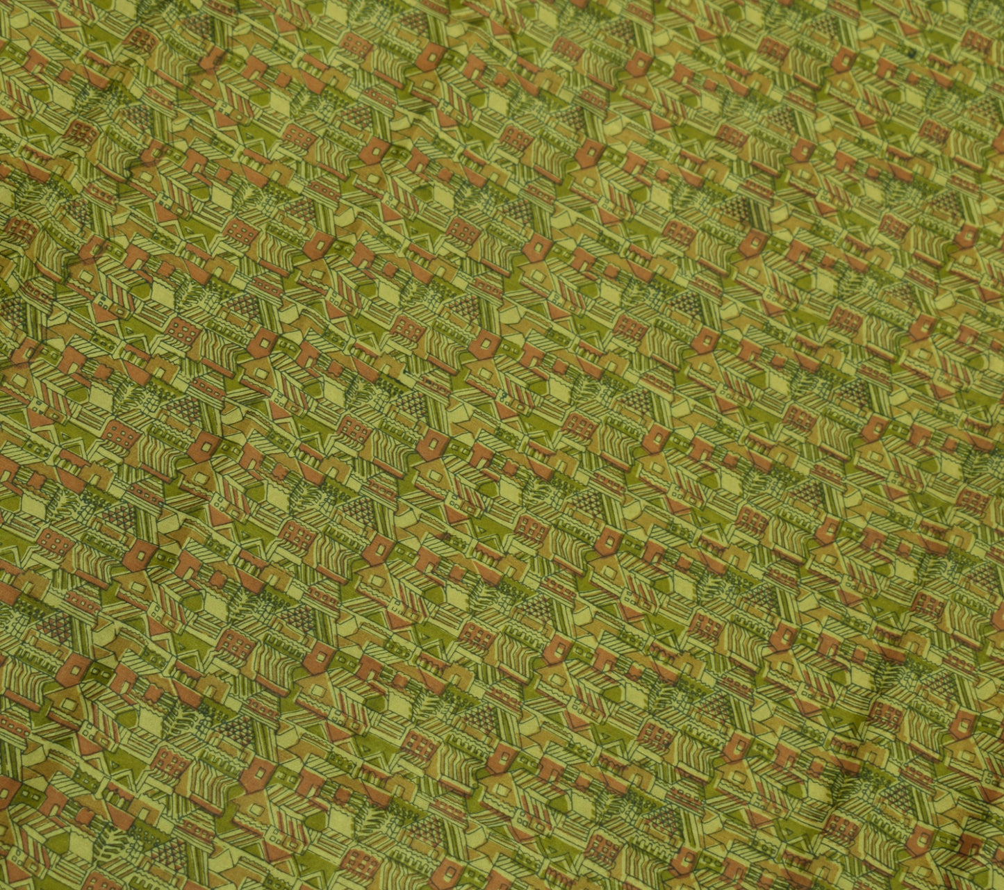 Sushila Vintage Green Saree Pure Silk Printed Antique 6YD Sari Soft Craft Fabric