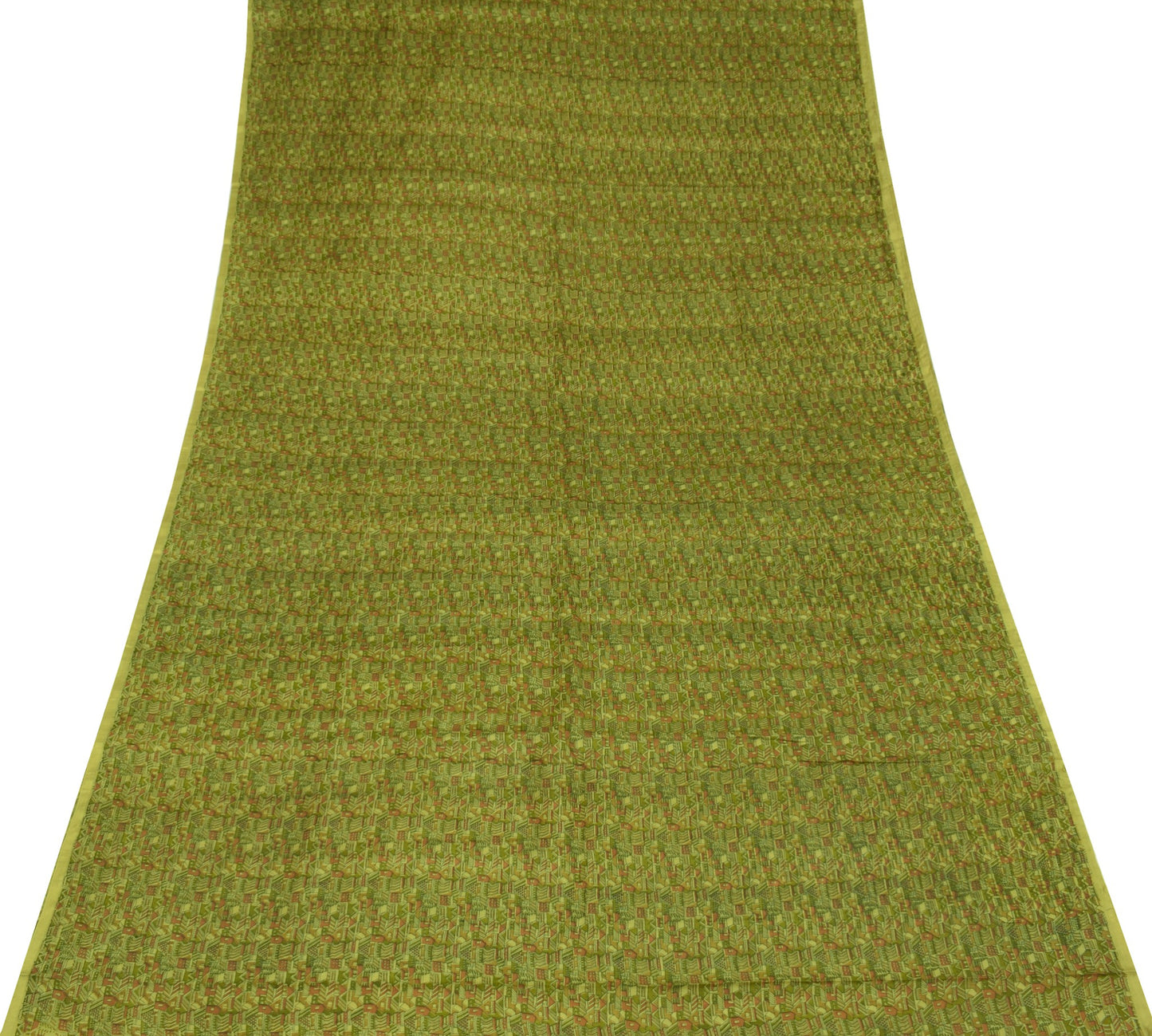 Sushila Vintage Green Saree Pure Silk Printed Antique 6YD Sari Soft Craft Fabric