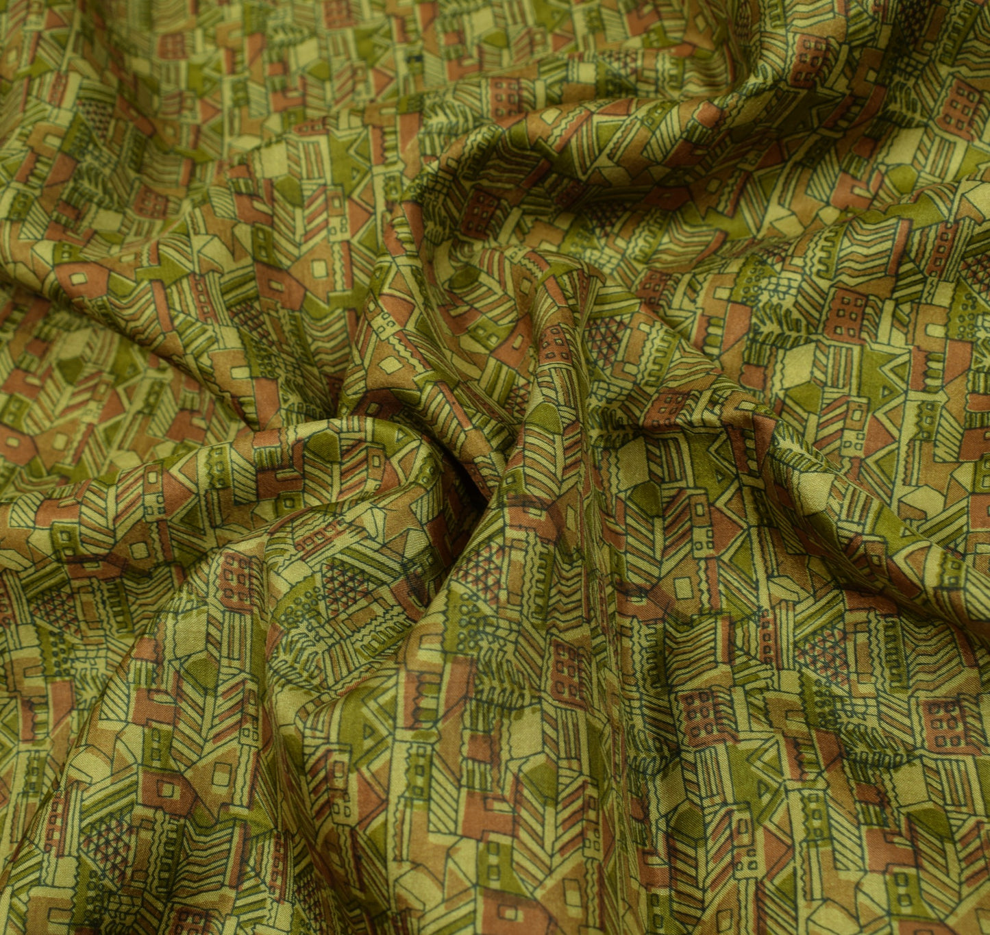 Sushila Vintage Green Saree Pure Silk Printed Antique 6YD Sari Soft Craft Fabric
