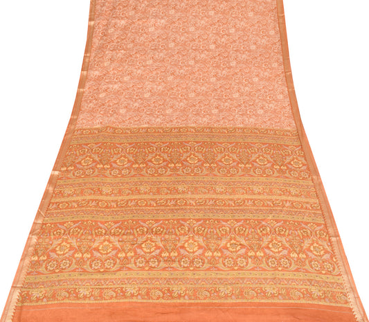 Sushila Vintage Rust Saree Indian Pure Silk Printed Floral Soft Craft Fabric