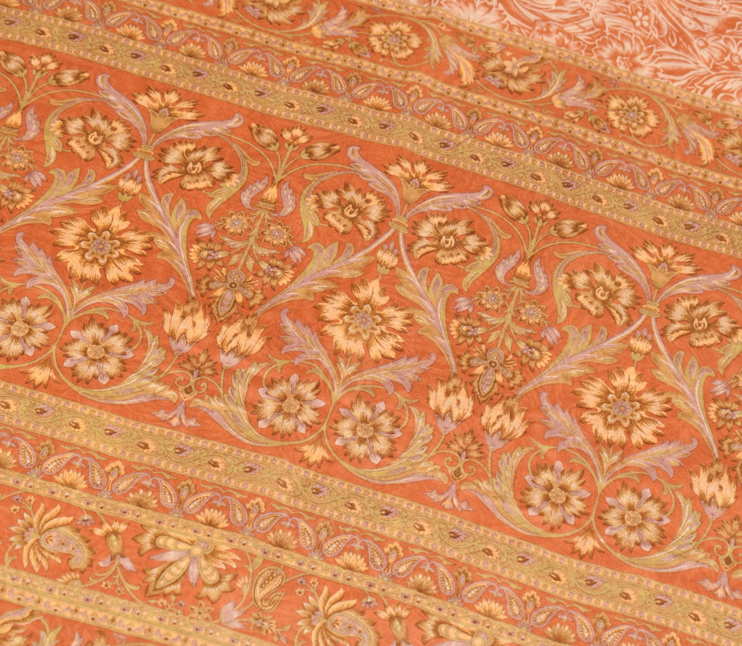 Sushila Vintage Rust Saree Indian Pure Silk Printed Floral Soft Craft Fabric