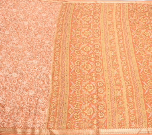 Sushila Vintage Rust Saree Indian Pure Silk Printed Floral Soft Craft Fabric