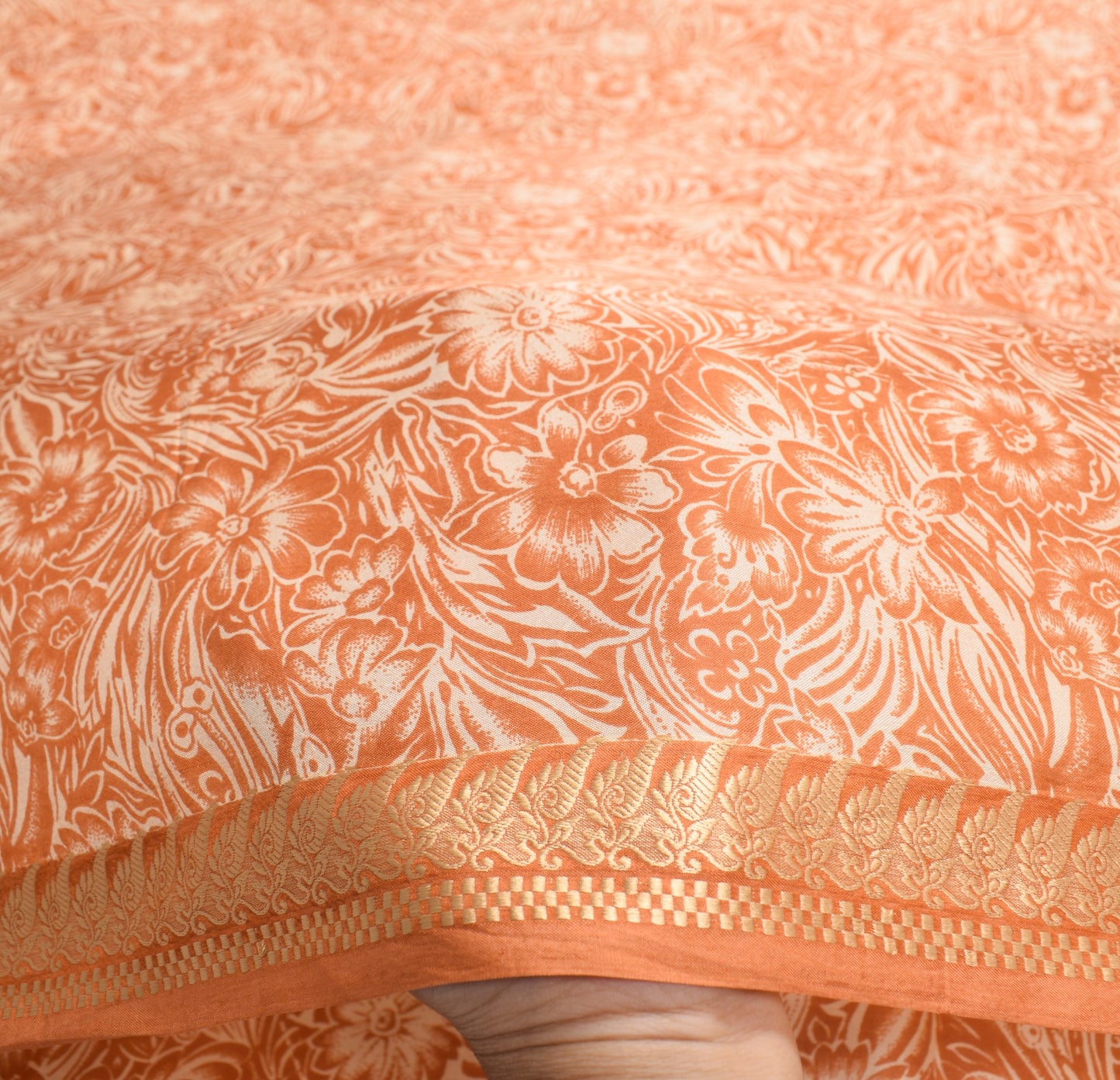 Sushila Vintage Rust Saree Indian Pure Silk Printed Floral Soft Craft Fabric