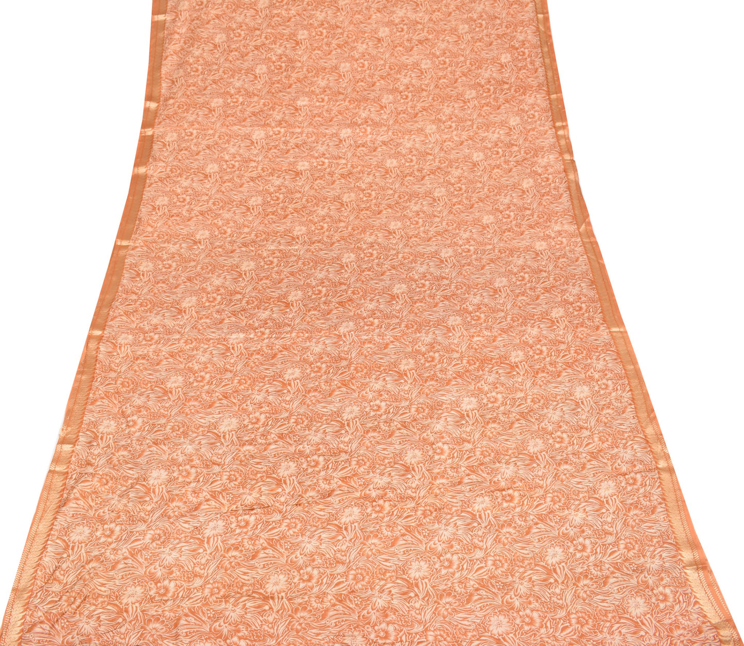 Sushila Vintage Rust Saree Indian Pure Silk Printed Floral Soft Craft Fabric