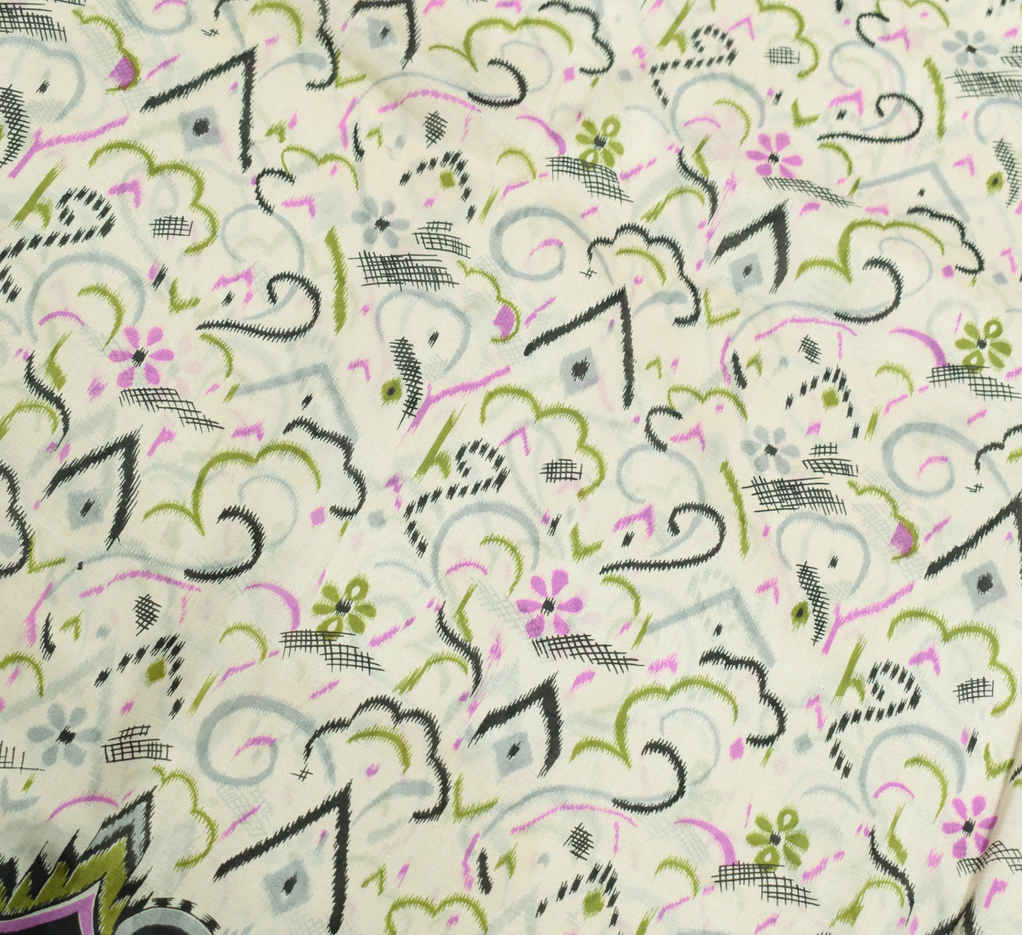 Sushila Vintage Off White Saree 100% Pure Silk Printed 5 Yard Soft Craft Fabric