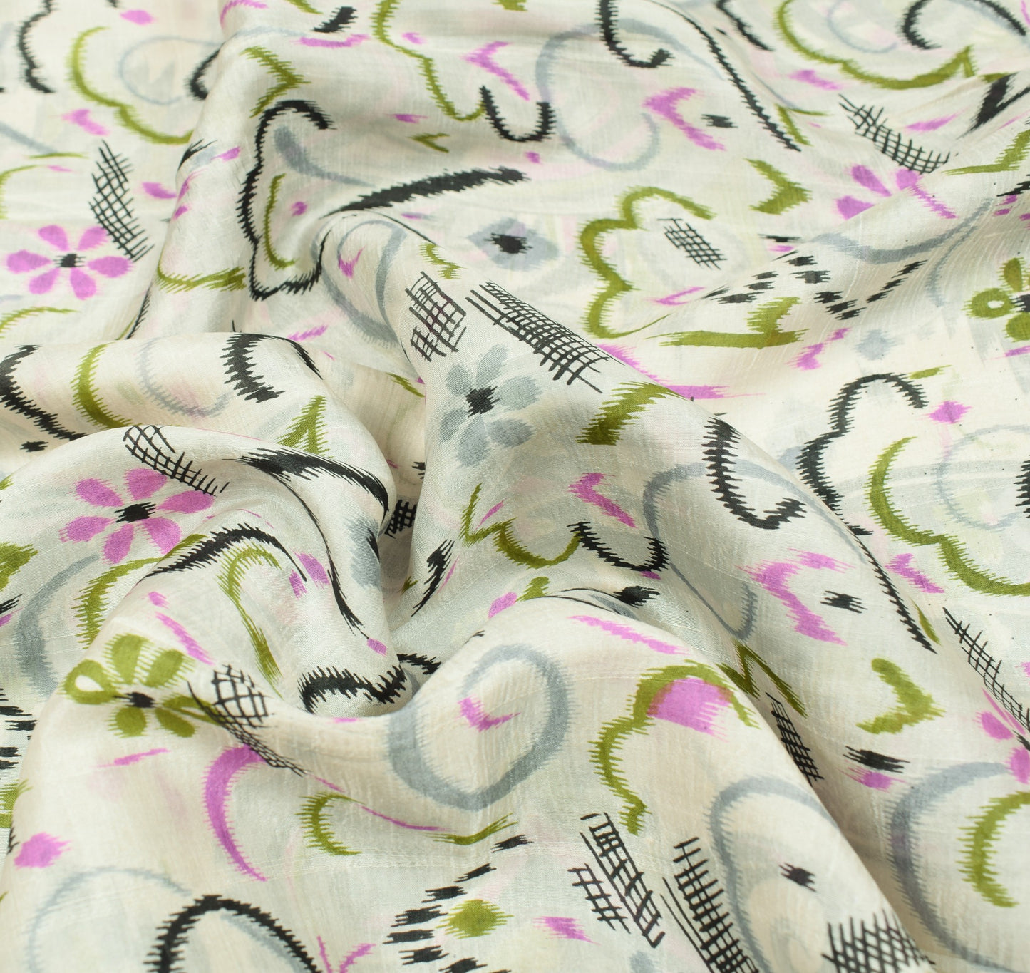 Sushila Vintage Off White Saree 100% Pure Silk Printed 5 Yard Soft Craft Fabric