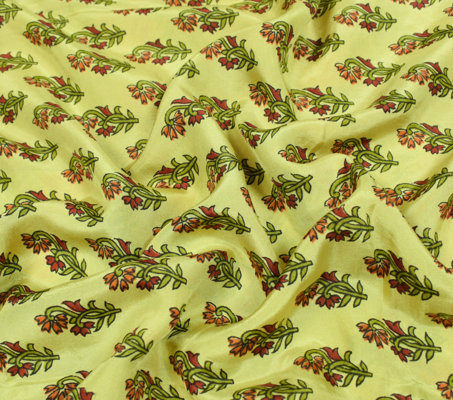 Sushila Vintage Floral Green Saree Red Border Pure Silk Print Soft Craft Fabric