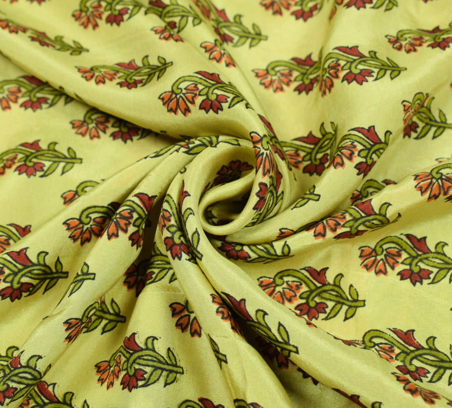 Sushila Vintage Floral Green Saree Red Border Pure Silk Print Soft Craft Fabric