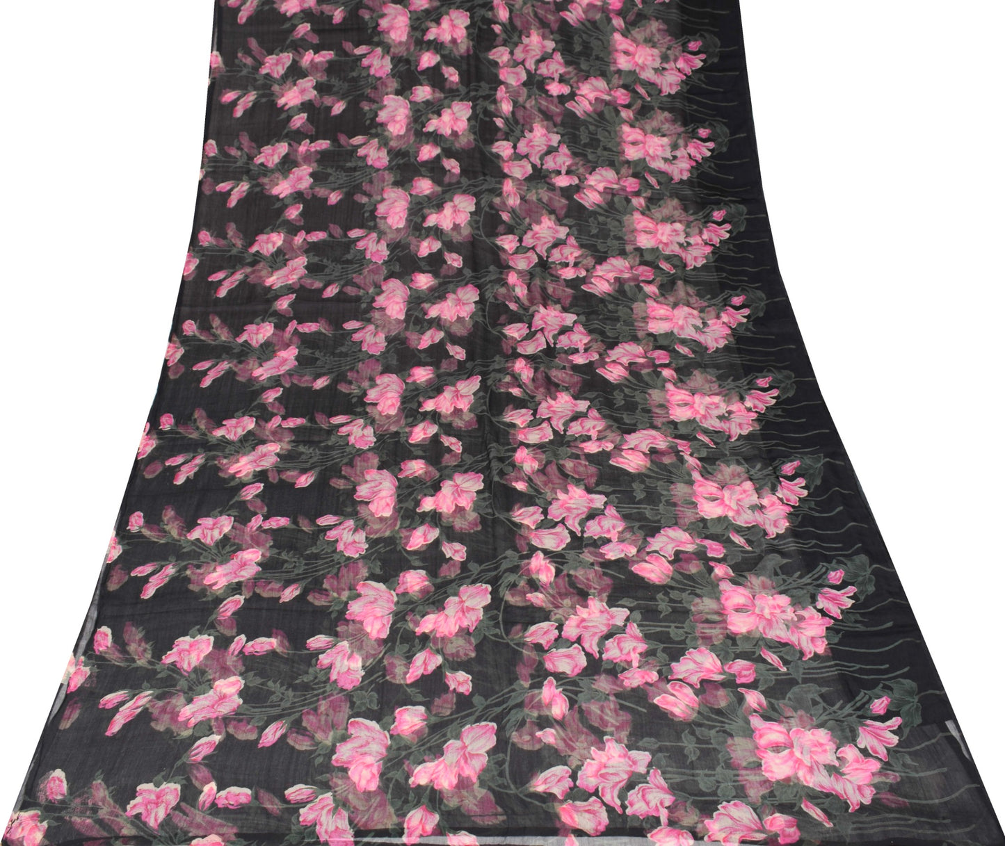 Sushila Vintage Floral Black Saree Pure Chiffon Silk Printed Soft Craft Fabric
