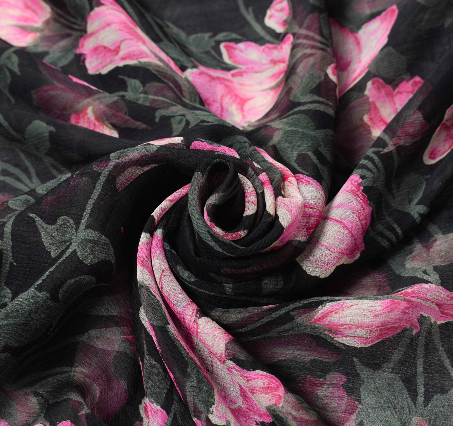 Sushila Vintage Floral Black Saree Pure Chiffon Silk Printed Soft Craft Fabric