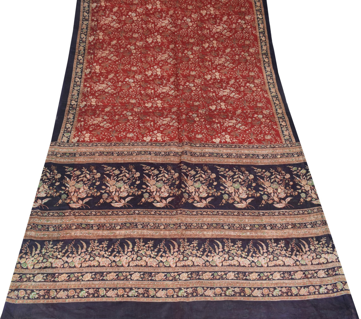 Sushila Vintage Maroon Saree 100% Pure Silk Printed Soft Craft Floral Fabric