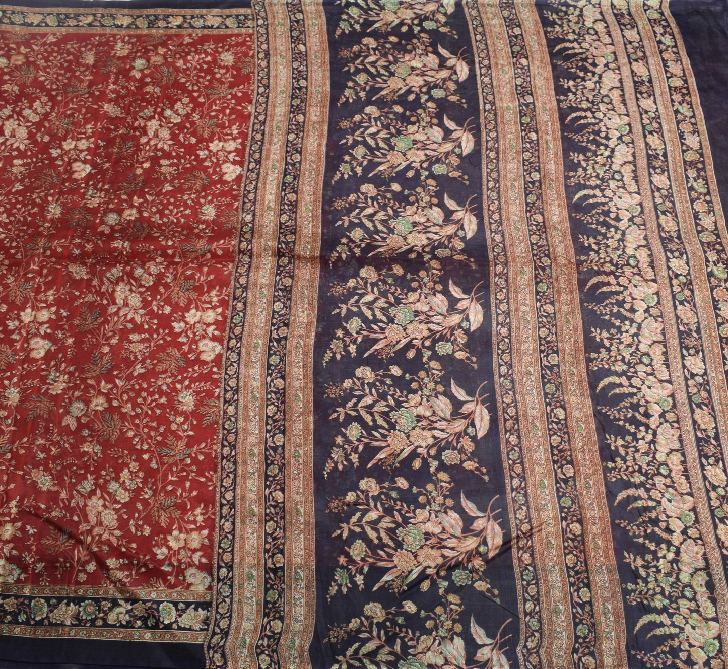 Sushila Vintage Maroon Saree 100% Pure Silk Printed Soft Craft Floral Fabric