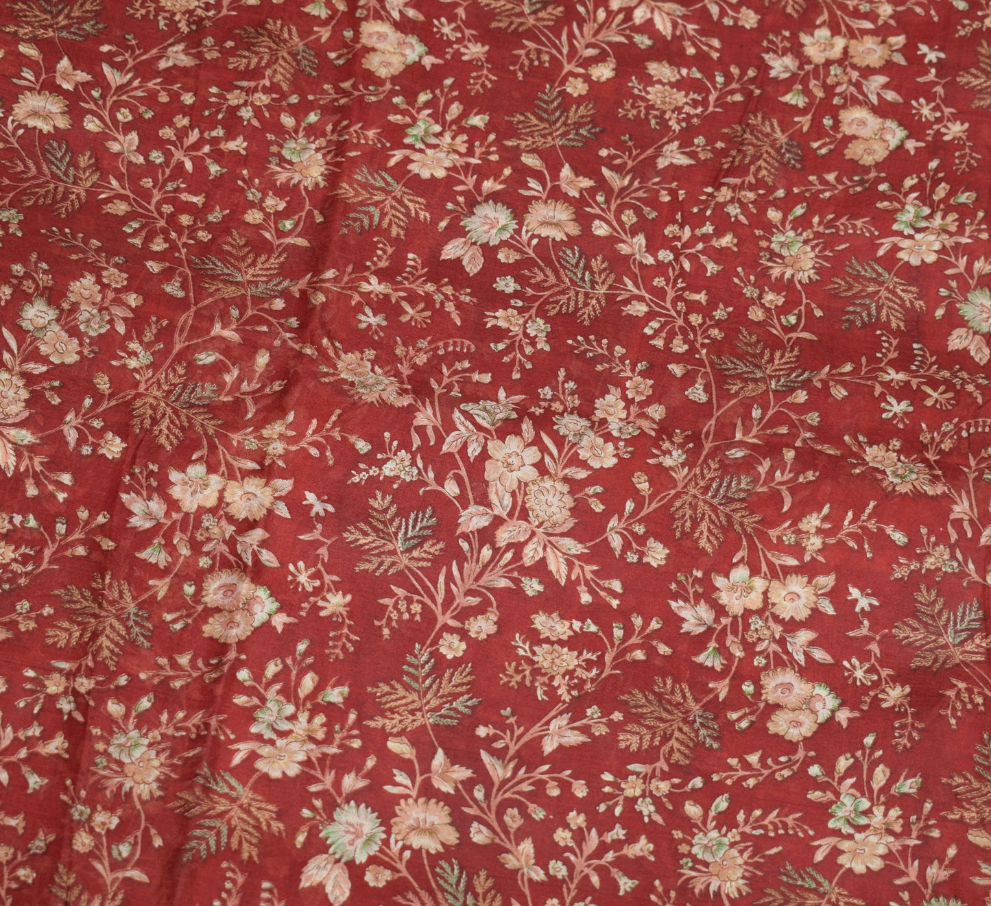 Sushila Vintage Maroon Saree 100% Pure Silk Printed Soft Craft Floral Fabric
