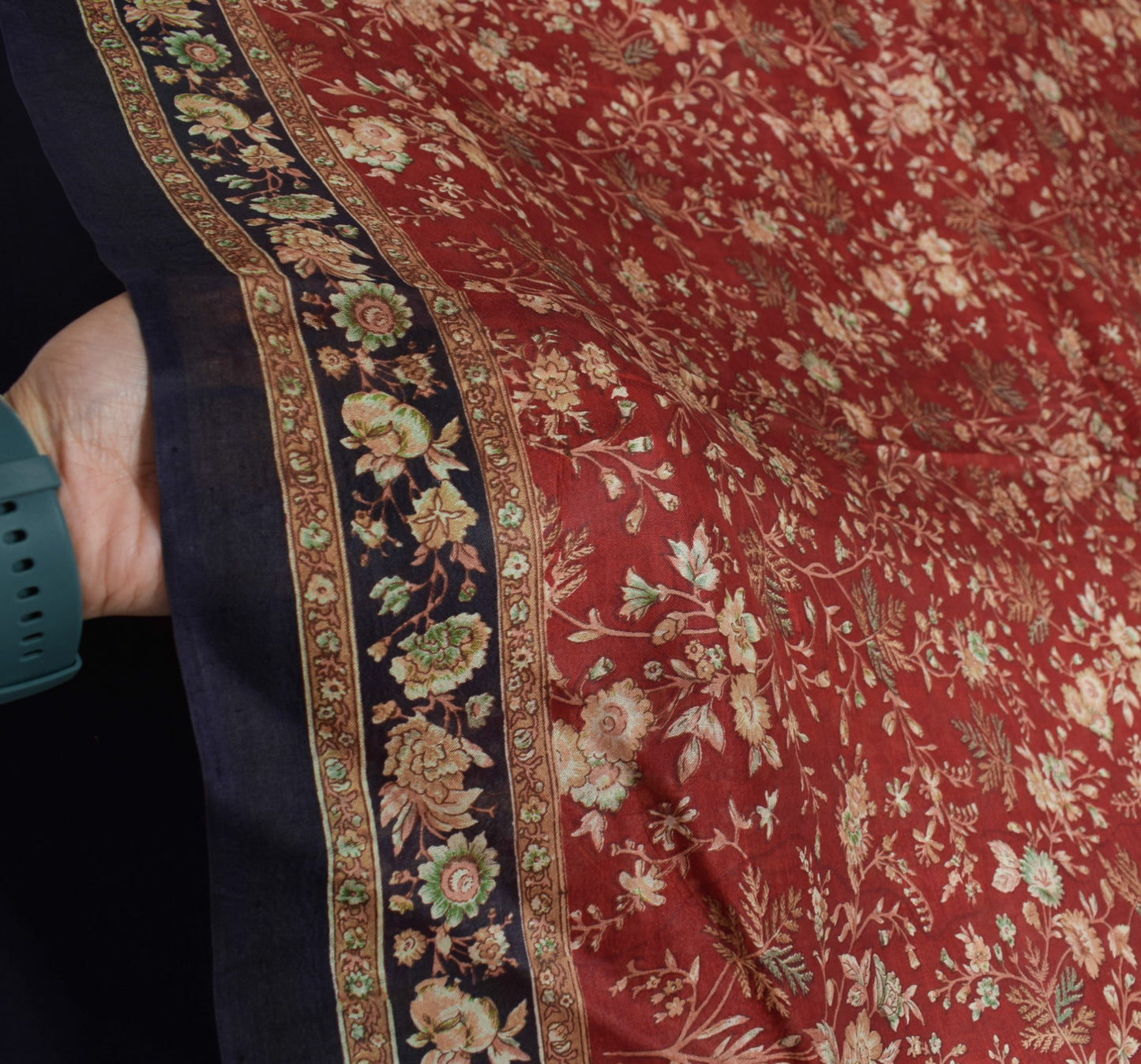 Sushila Vintage Maroon Saree 100% Pure Silk Printed Soft Craft Floral Fabric