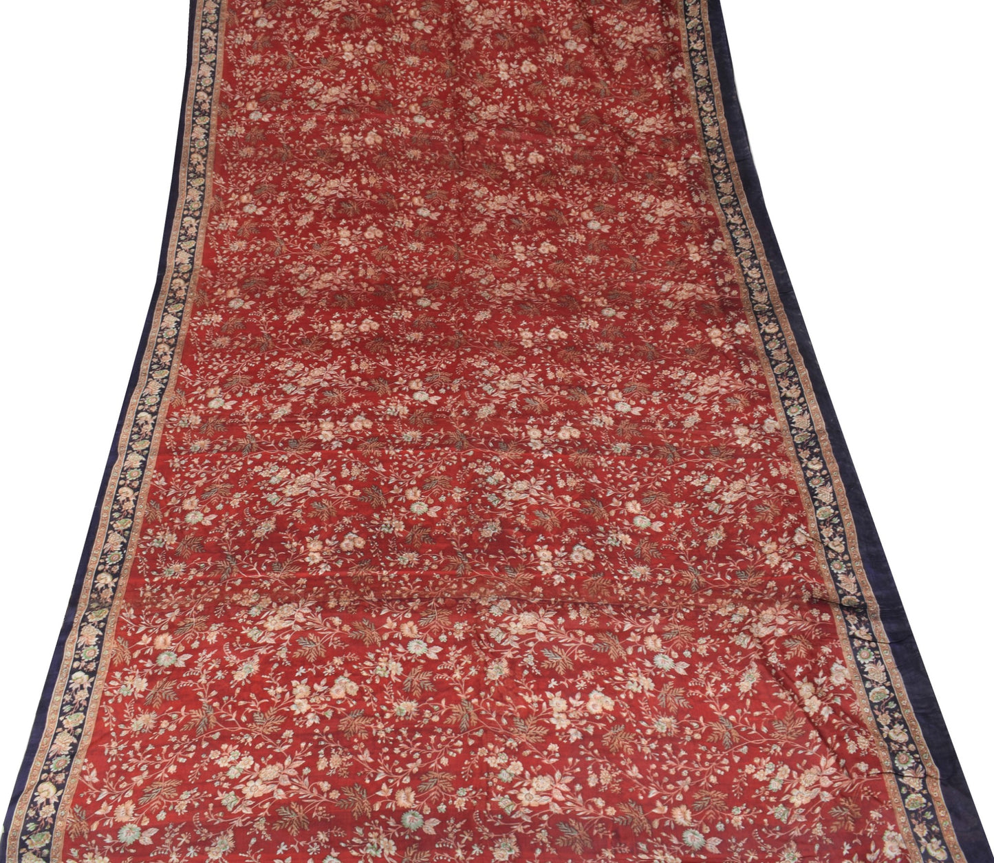 Sushila Vintage Maroon Saree 100% Pure Silk Printed Soft Craft Floral Fabric