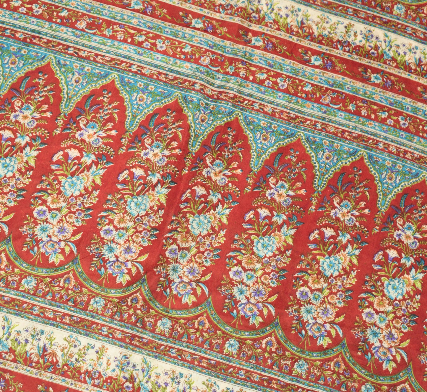 Sushila Vintage Off White Saree Paisley Pure Silk Hand Printed Soft Craft Fabric