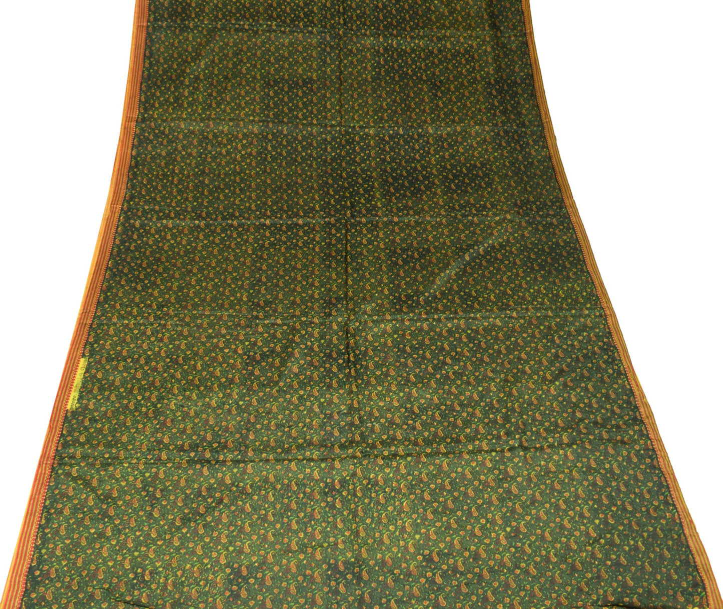 Sushila Vintage Dark Green Saree 100%Pure Silk Printed Paisley Soft Craft Fabric