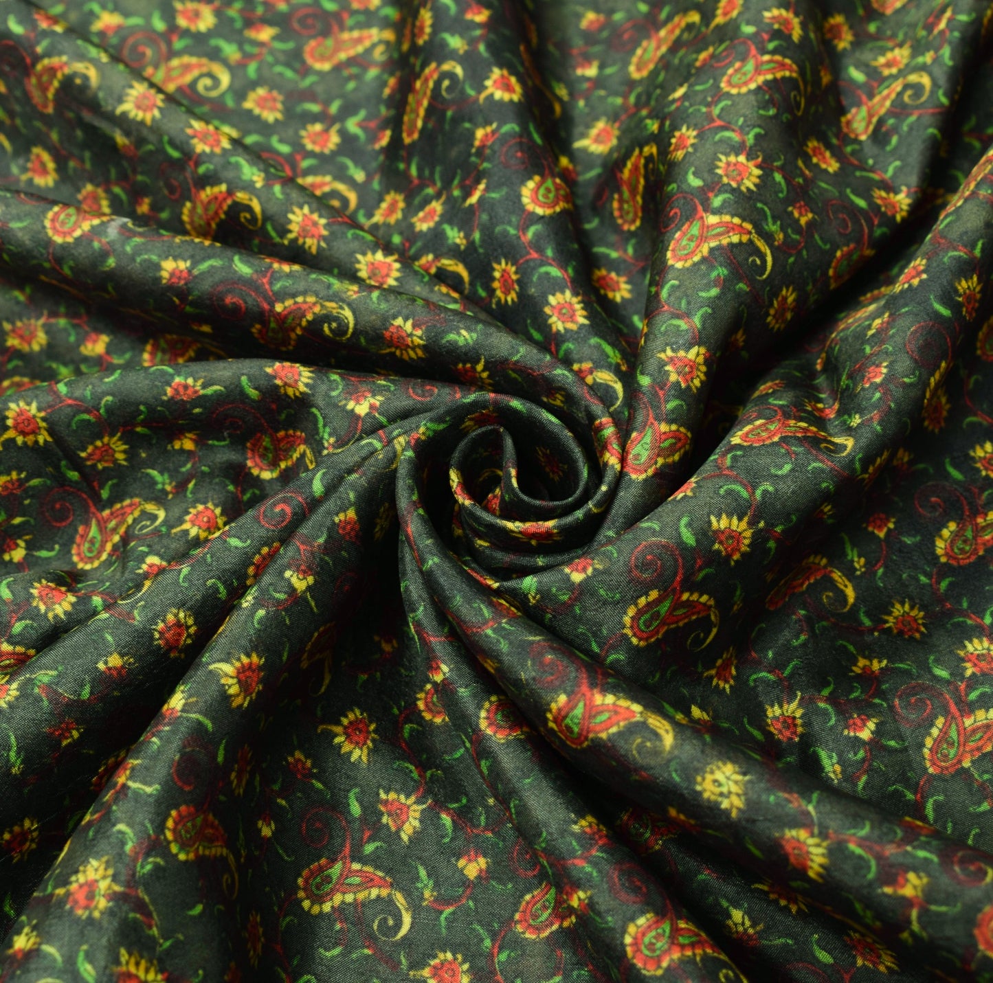 Sushila Vintage Dark Green Saree 100%Pure Silk Printed Paisley Soft Craft Fabric