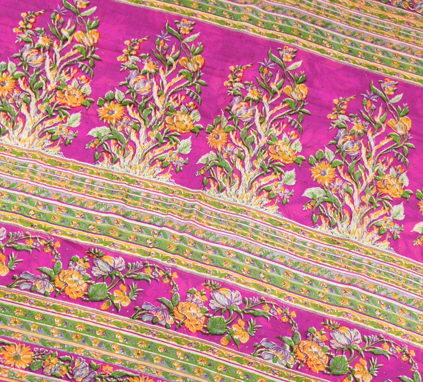 Sushila Vintage Green Magenta Saree Floral Pure Silk Printed Soft Craft Fabric