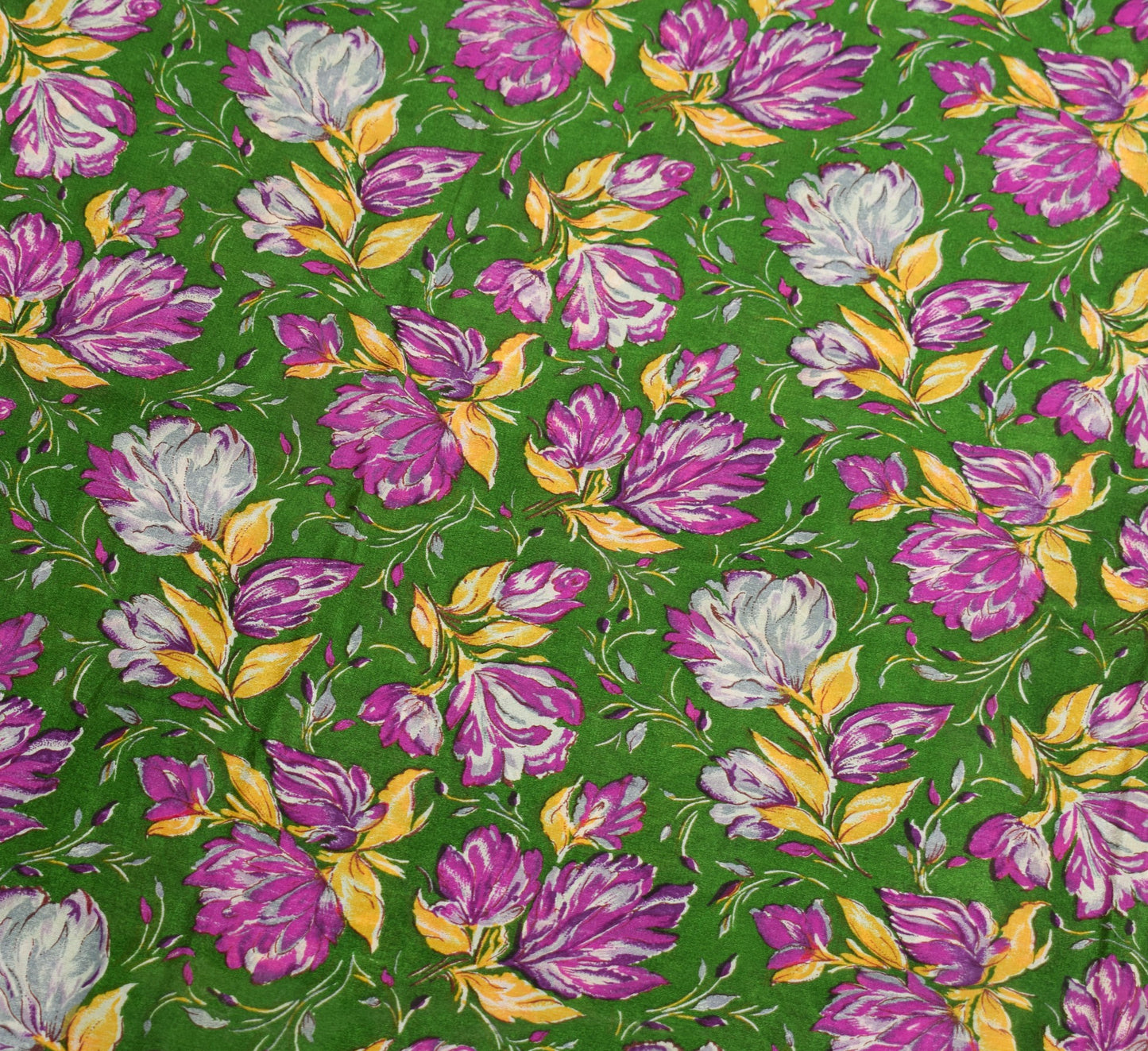 Sushila Vintage Green Magenta Saree Floral Pure Silk Printed Soft Craft Fabric