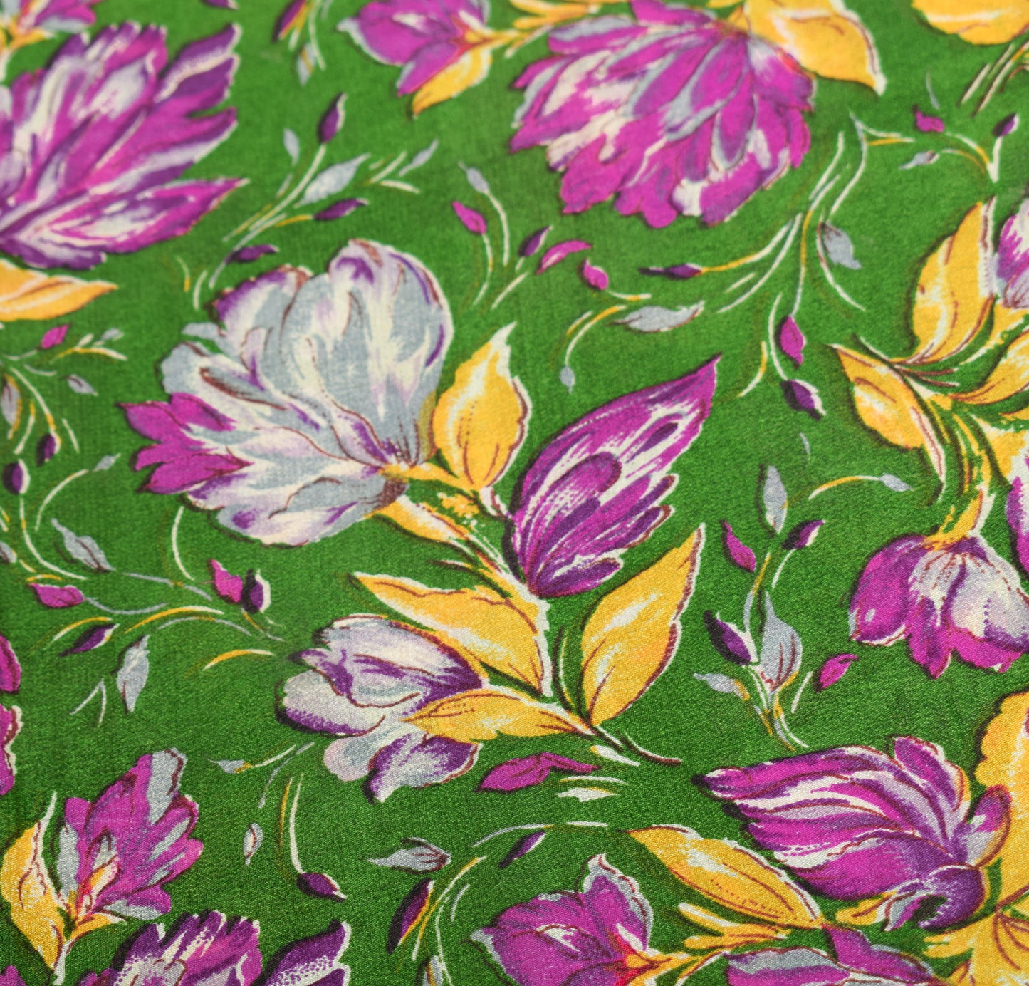 Sushila Vintage Green Magenta Saree Floral Pure Silk Printed Soft Craft Fabric